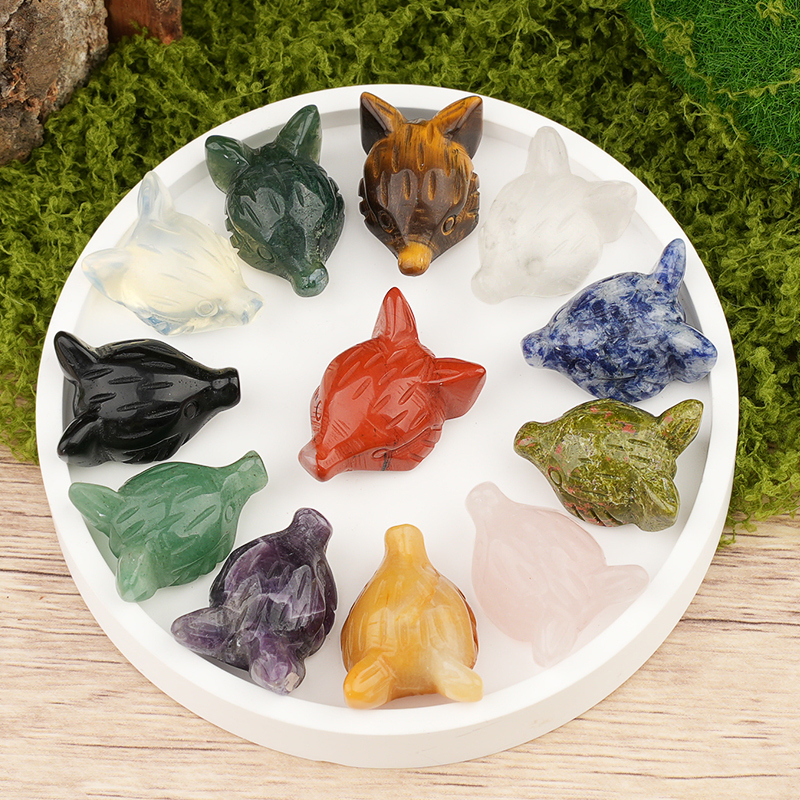 Handmade Craved 1.0Inch Gemstone Fox Head Animal Ornamentfor Home & Office Decoration