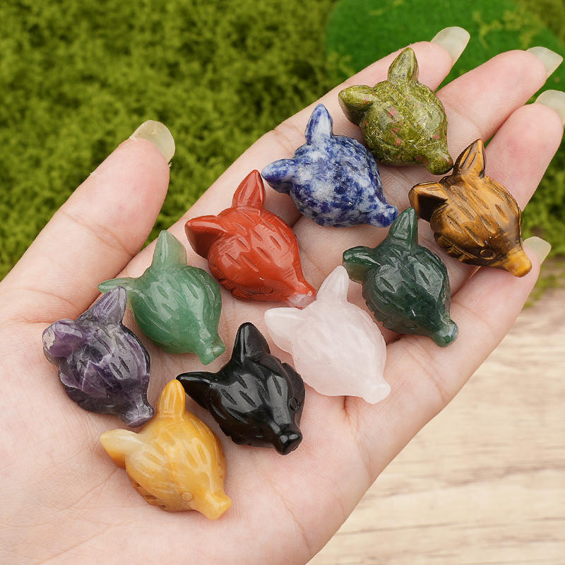 Handmade Craved 1.0Inch Gemstone Fox Head Animal Ornamentfor Home & Office Decoration