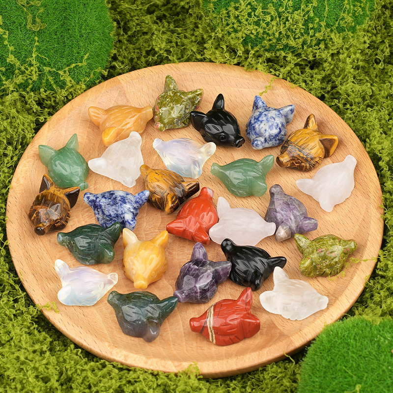 Handmade Craved 1.0Inch Gemstone Fox Head Animal Ornamentfor Home & Office Decoration