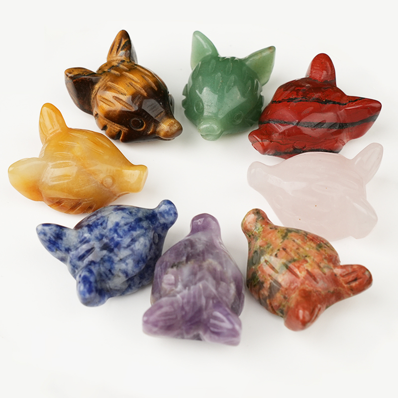 Handmade Craved 1.0Inch Gemstone Fox Head Animal Ornamentfor Home & Office Decoration