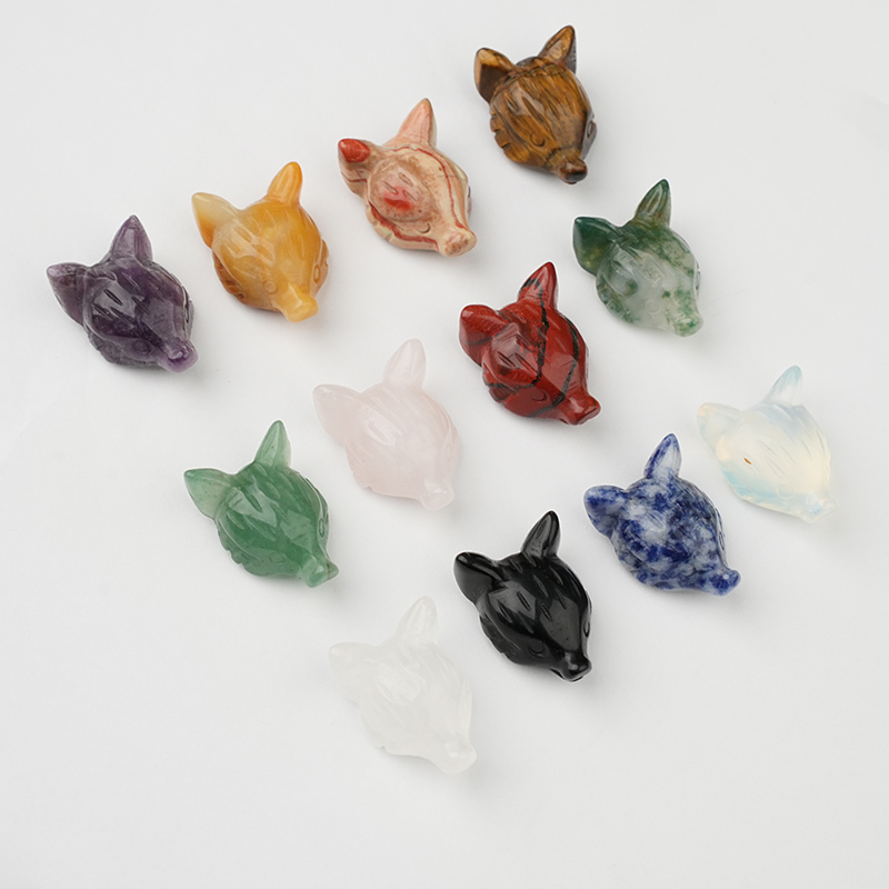 Handmade Craved 1.0Inch Gemstone Fox Head Animal Ornamentfor Home & Office Decoration