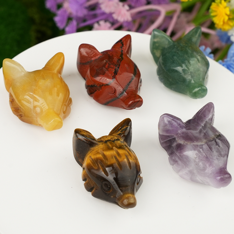 Handmade Craved 1.0Inch Gemstone Fox Head Animal Ornamentfor Home & Office Decoration