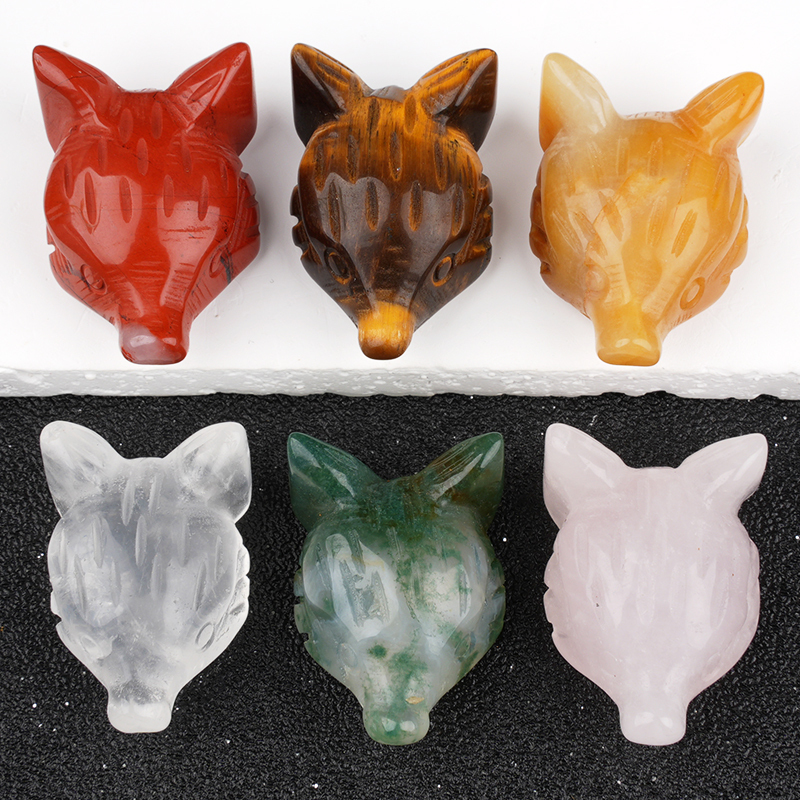 Handmade Craved 1.0Inch Gemstone Fox Head Animal Ornamentfor Home & Office Decoration