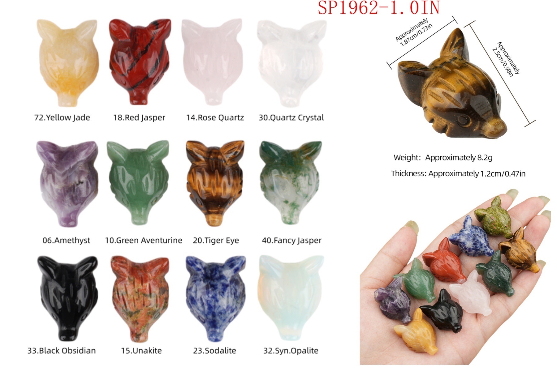 Handmade Craved 1.0Inch Gemstone Fox Head Animal Ornamentfor Home & Office Decoration