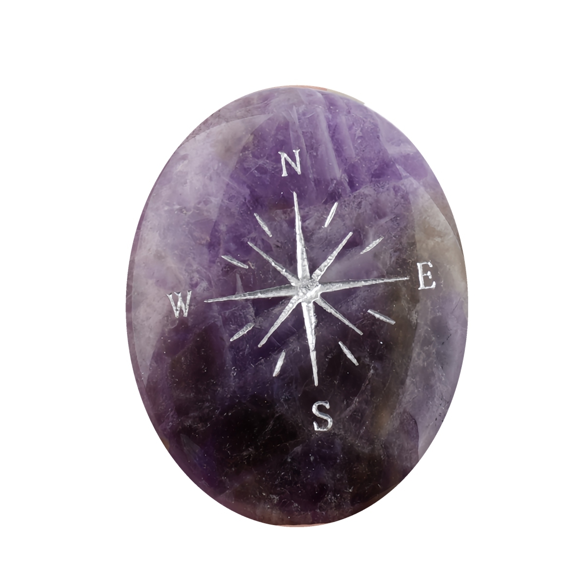 38X48MM Oval Palm Stone & Silver Compas Pebble Energy Worry Pocket Gemstone