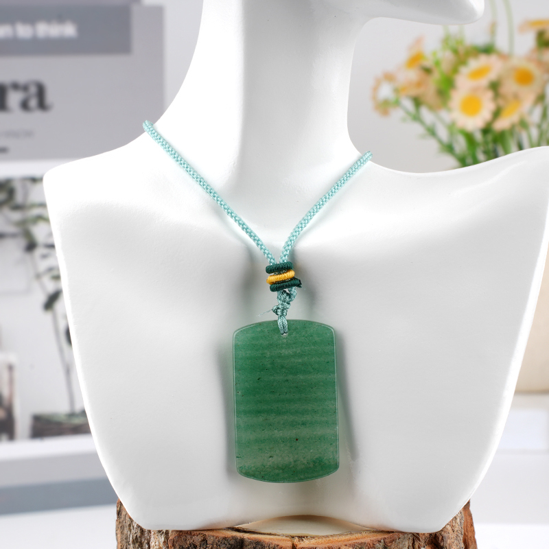 25X40MM Rectangle Gemstone Pendant Necklace Adjustable Rope