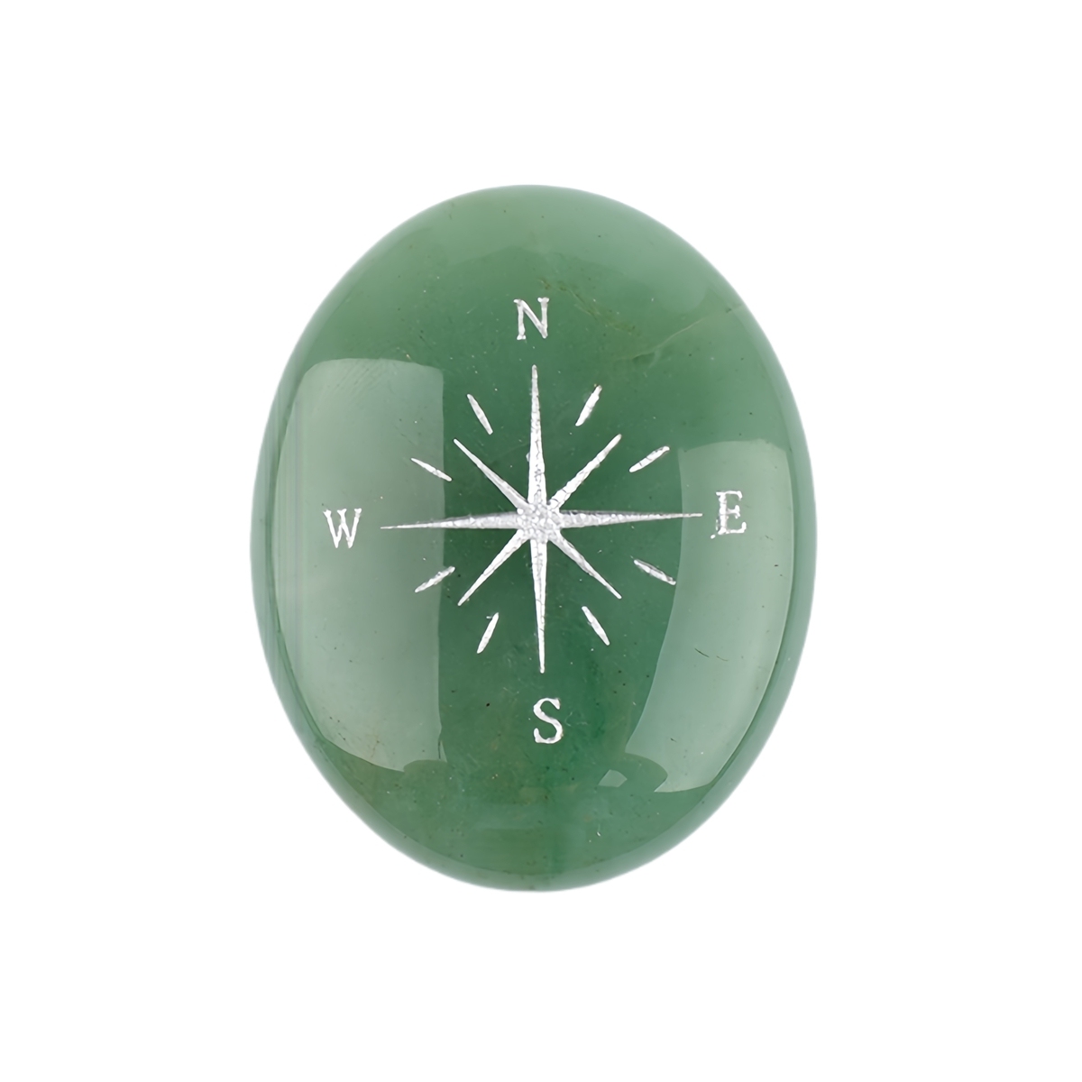 38X48MM Oval Palm Stone & Silver Compas Pebble Energy Worry Pocket Gemstone