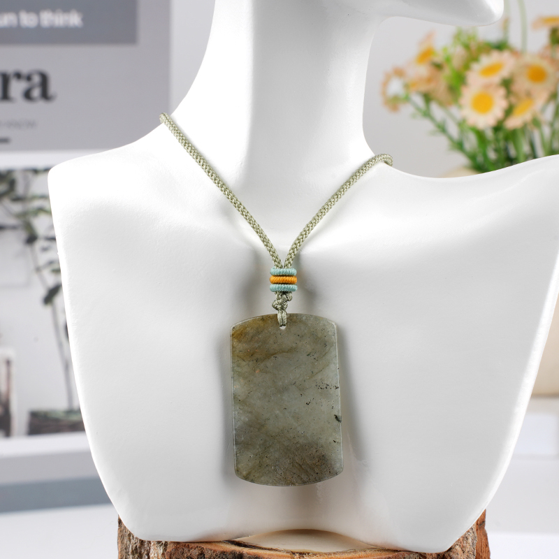 25X40MM Rectangle Gemstone Pendant Necklace Adjustable Rope