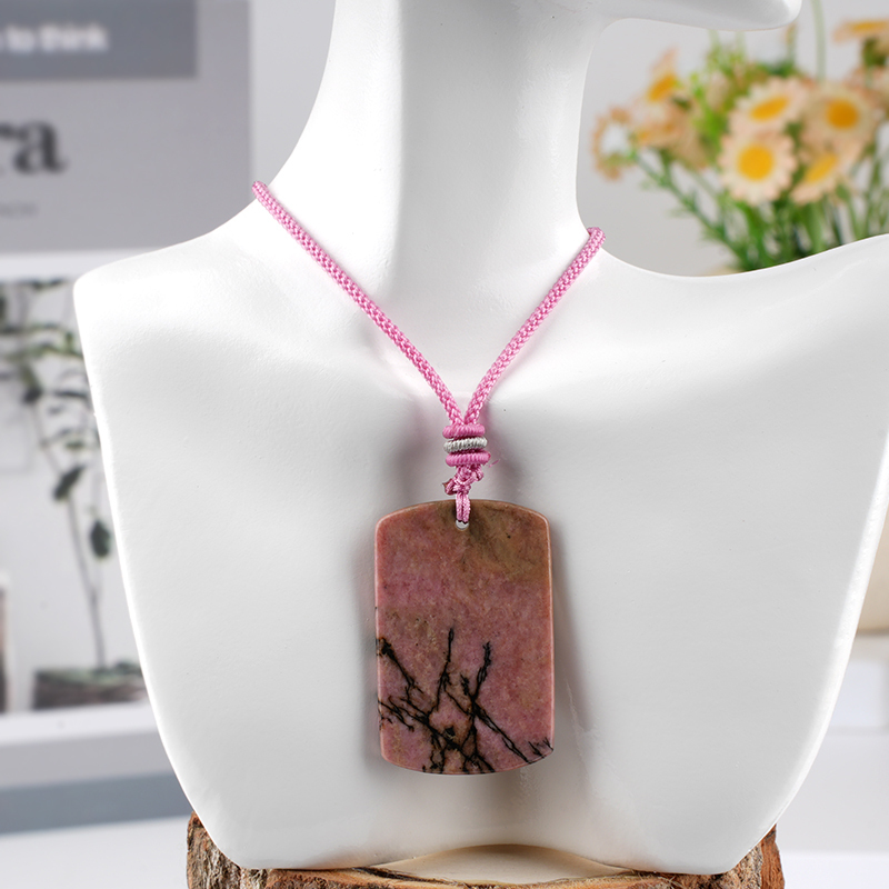 25X40MM Rectangle Gemstone Pendant Necklace Adjustable Rope