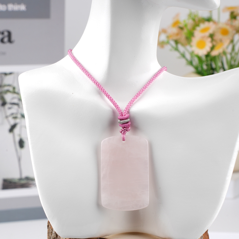 25X40MM Rectangle Gemstone Pendant Necklace Adjustable Rope