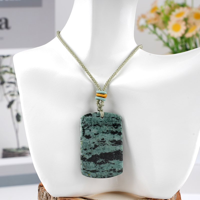 25X40MM Rectangle Gemstone Pendant Necklace Adjustable Rope
