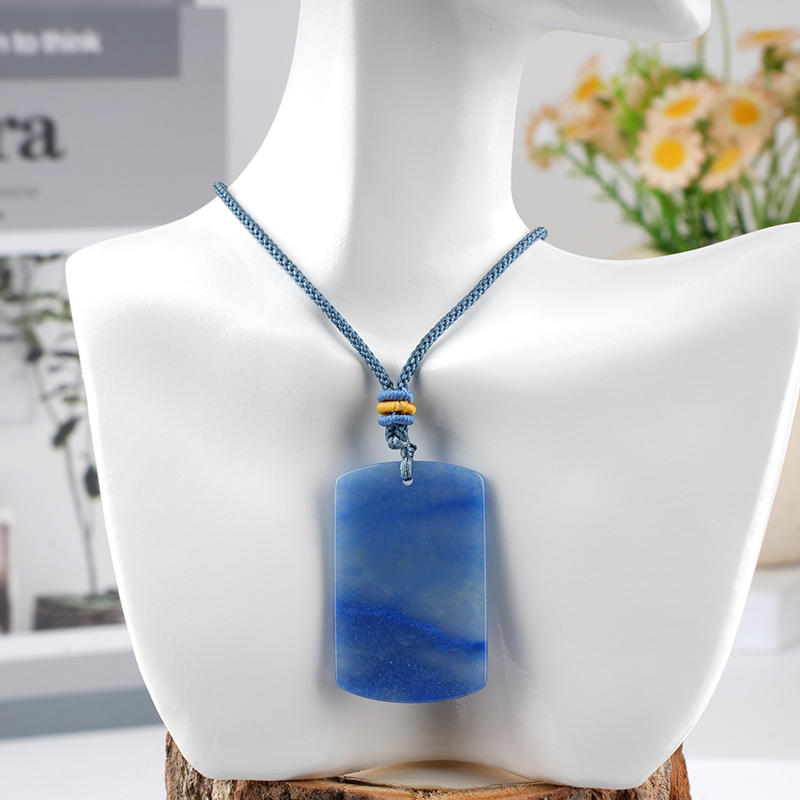 25X40MM Rectangle Gemstone Pendant Necklace Adjustable Rope