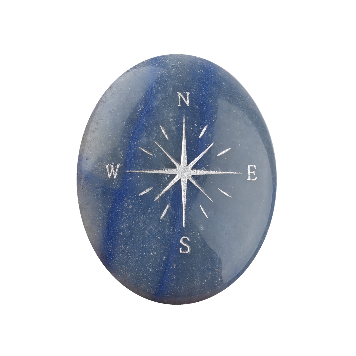 38X48MM Oval Palm Stone & Silver Compas Pebble Energy Worry Pocket Gemstone