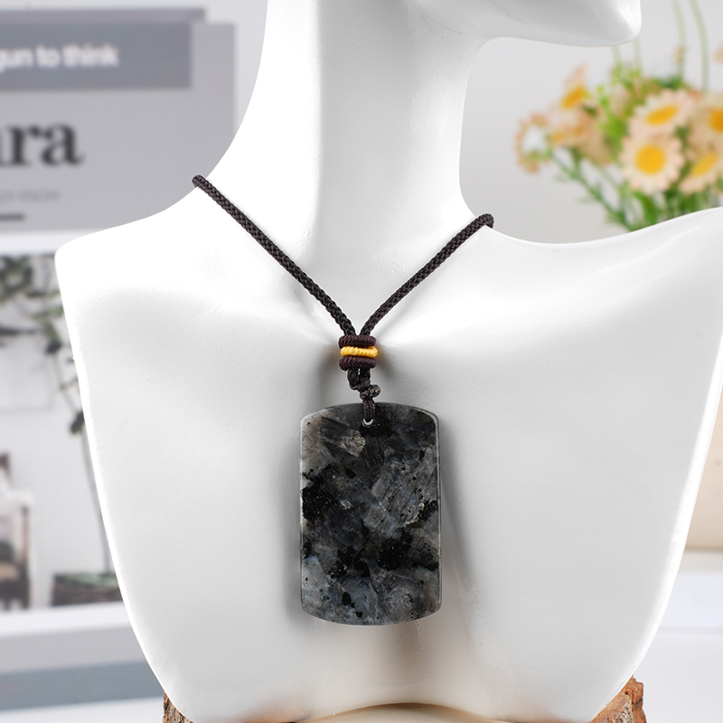 25X40MM Rectangle Gemstone Pendant Necklace Adjustable Rope