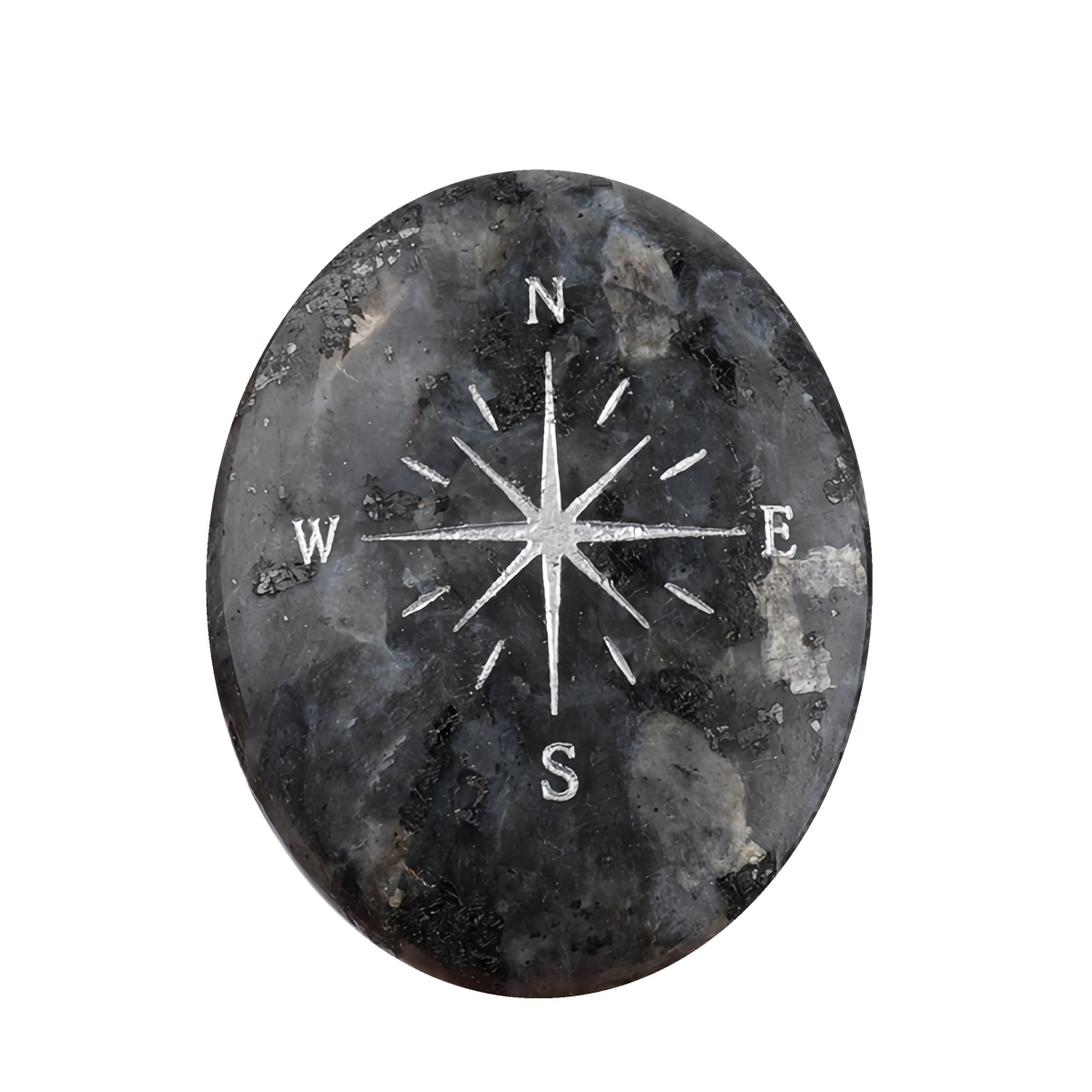 38X48MM Oval Palm Stone & Silver Compas Pebble Energy Worry Pocket Gemstone