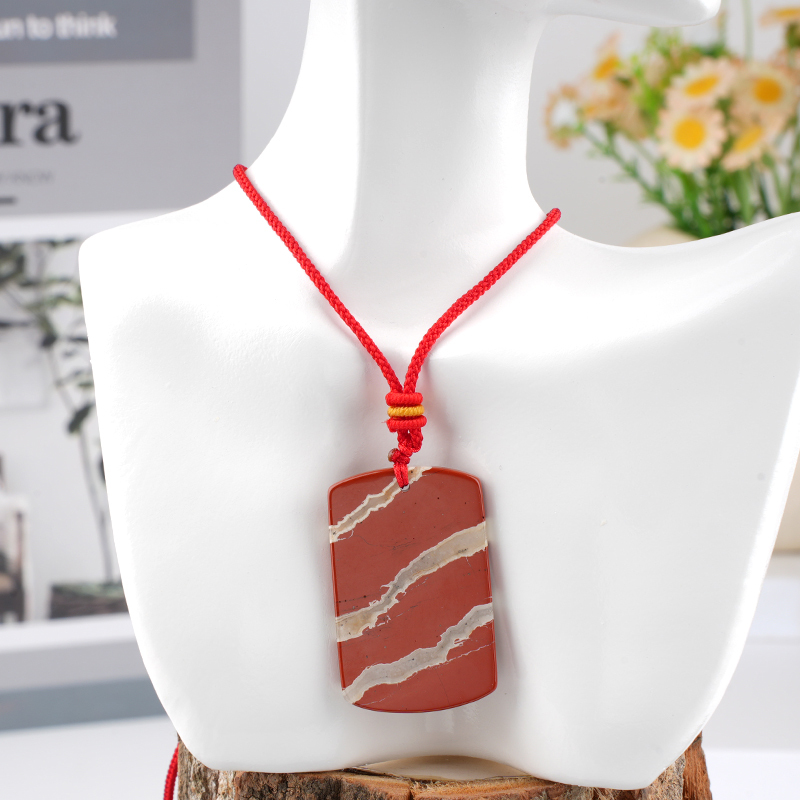 25X40MM Rectangle Gemstone Pendant Necklace Adjustable Rope