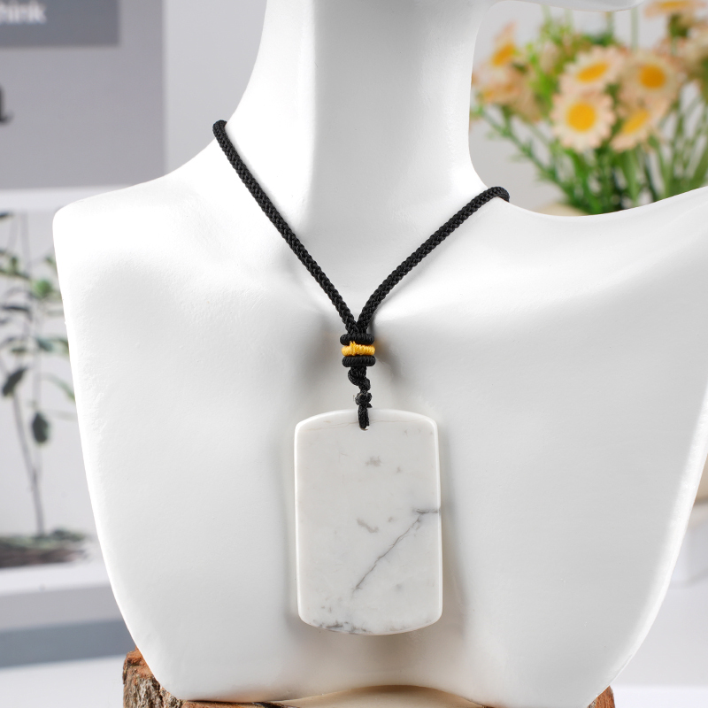25X40MM Rectangle Gemstone Pendant Necklace Adjustable Rope
