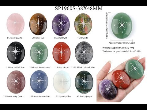 38X48MM Oval Palm Stone & Silver Compas Pebble Energy Worry Pocket Gemstone