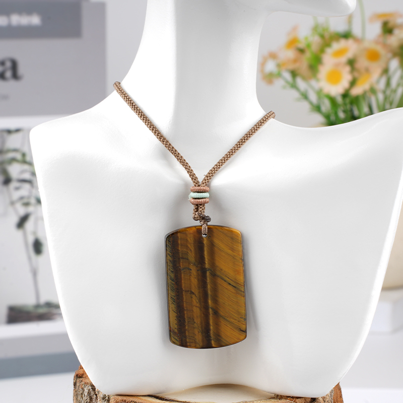 25X40MM Rectangle Gemstone Pendant Necklace Adjustable Rope