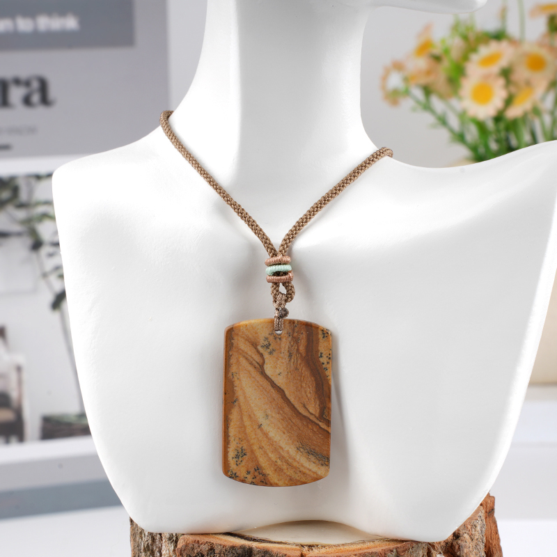 25X40MM Rectangle Gemstone Pendant Necklace Adjustable Rope