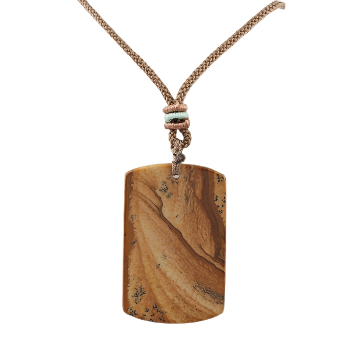 25X40MM Rectangle Gemstone Pendant Necklace Adjustable Rope