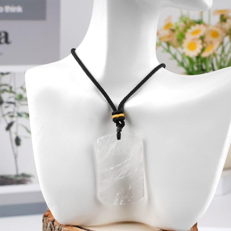 25X40MM Rectangle Gemstone Pendant Necklace Adjustable Rope