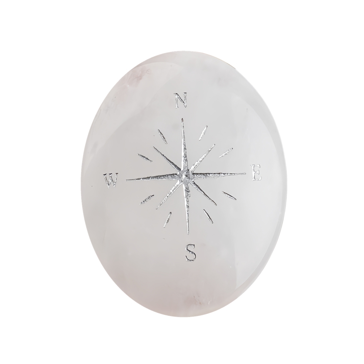 38X48MM Oval Palm Stone & Silver Compas Pebble Energy Worry Pocket Gemstone