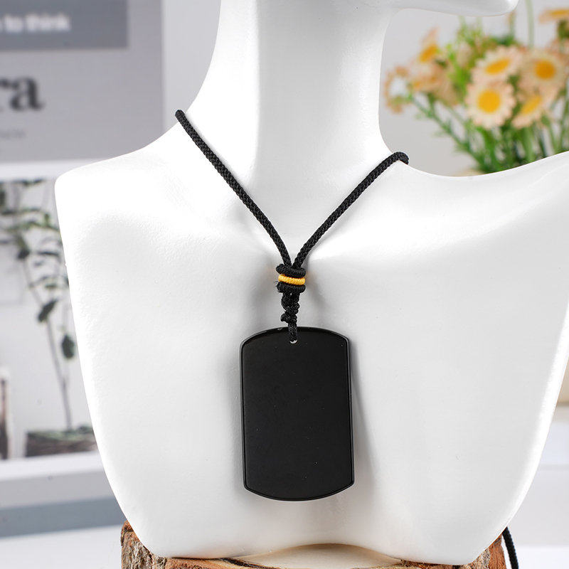 25X40MM Rectangle Gemstone Pendant Necklace Adjustable Rope