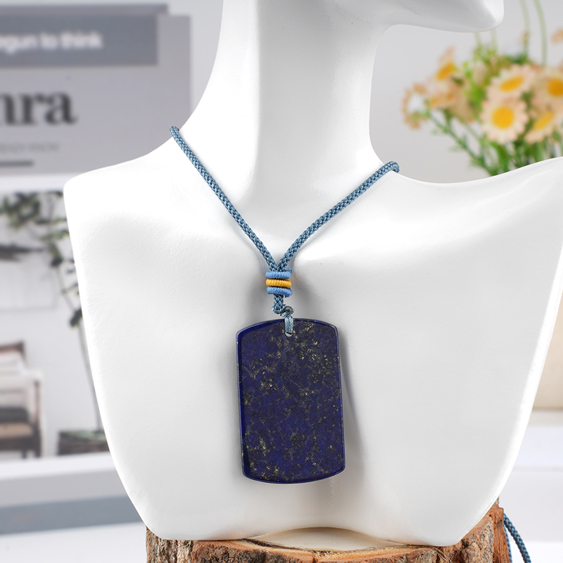 25X40MM Rectangle Gemstone Pendant Necklace Adjustable Rope