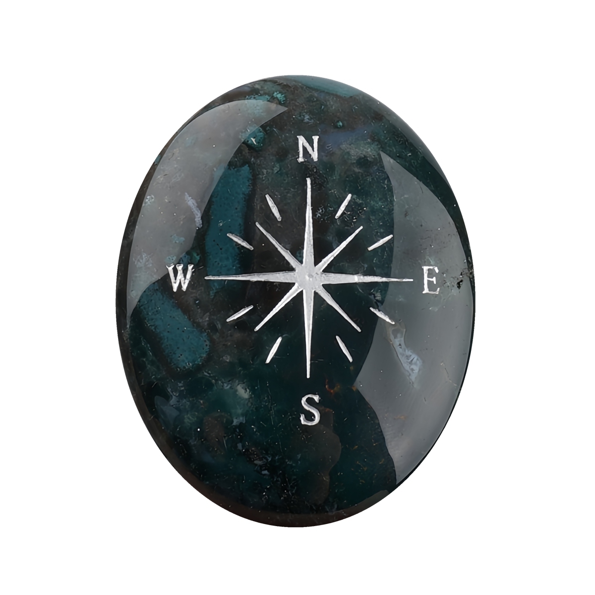 38X48MM Oval Palm Stone & Silver Compas Pebble Energy Worry Pocket Gemstone