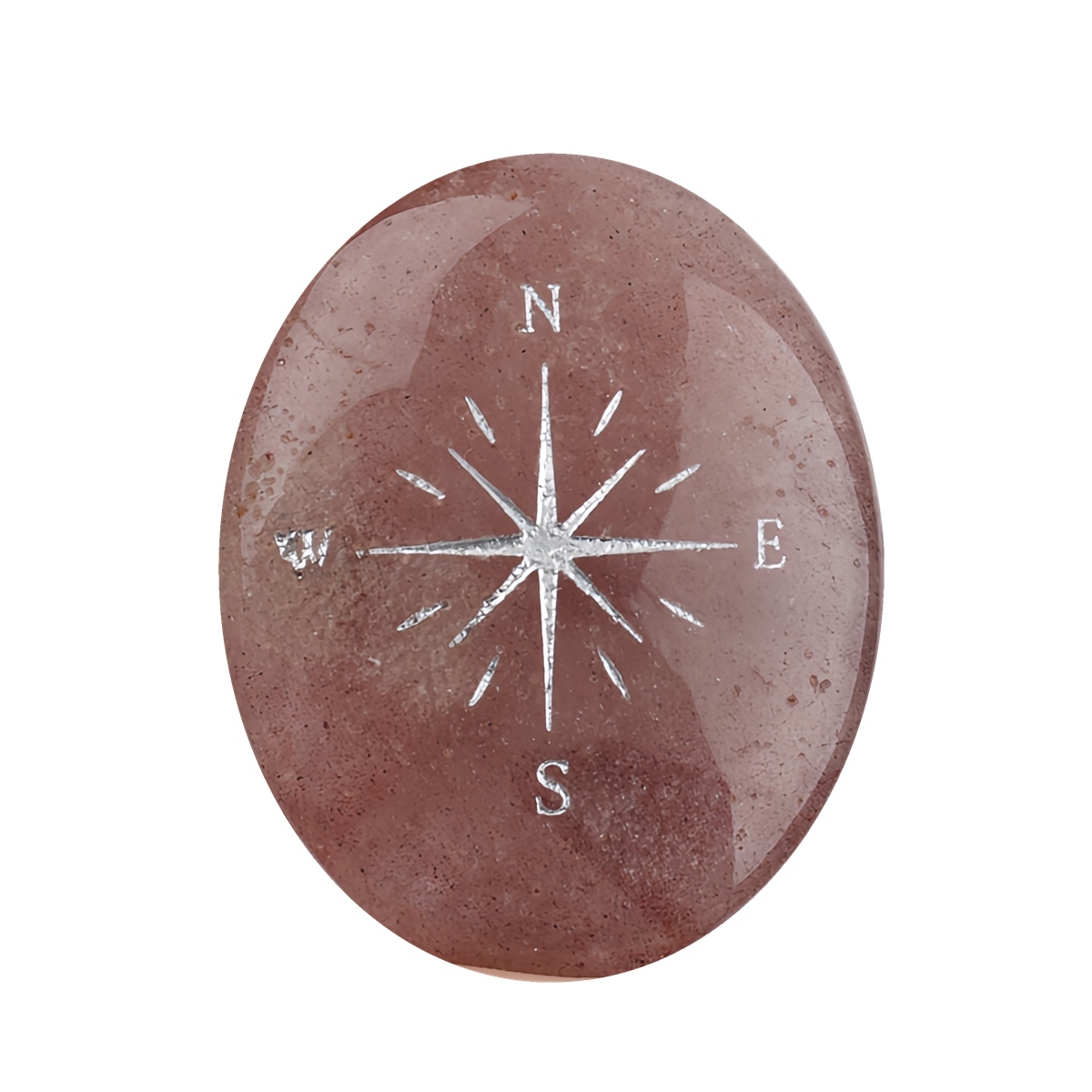38X48MM Oval Palm Stone & Silver Compas Pebble Energy Worry Pocket Gemstone