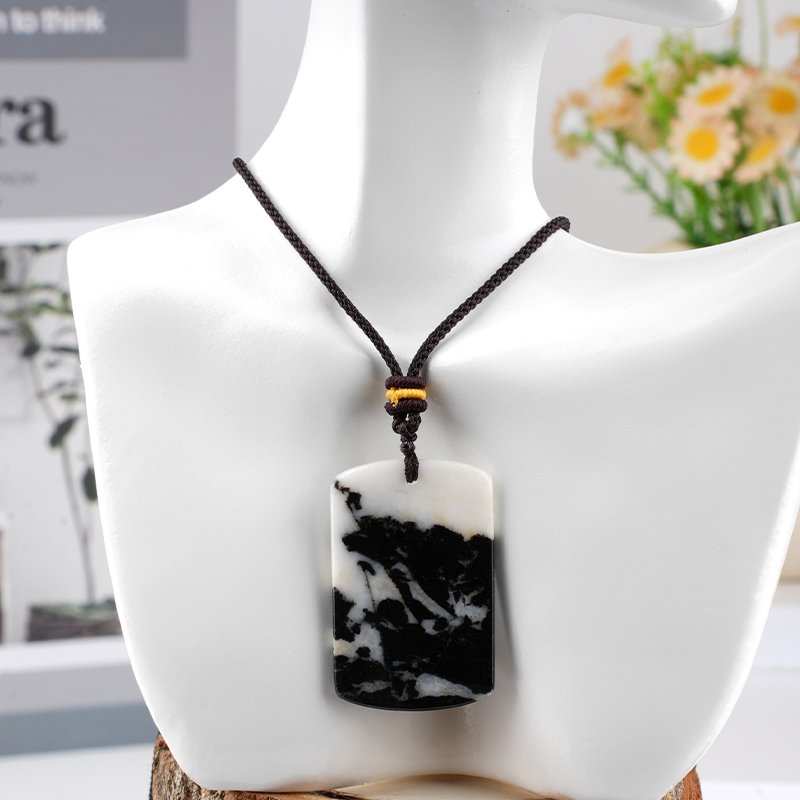 25X40MM Rectangle Gemstone Pendant Necklace Adjustable Rope
