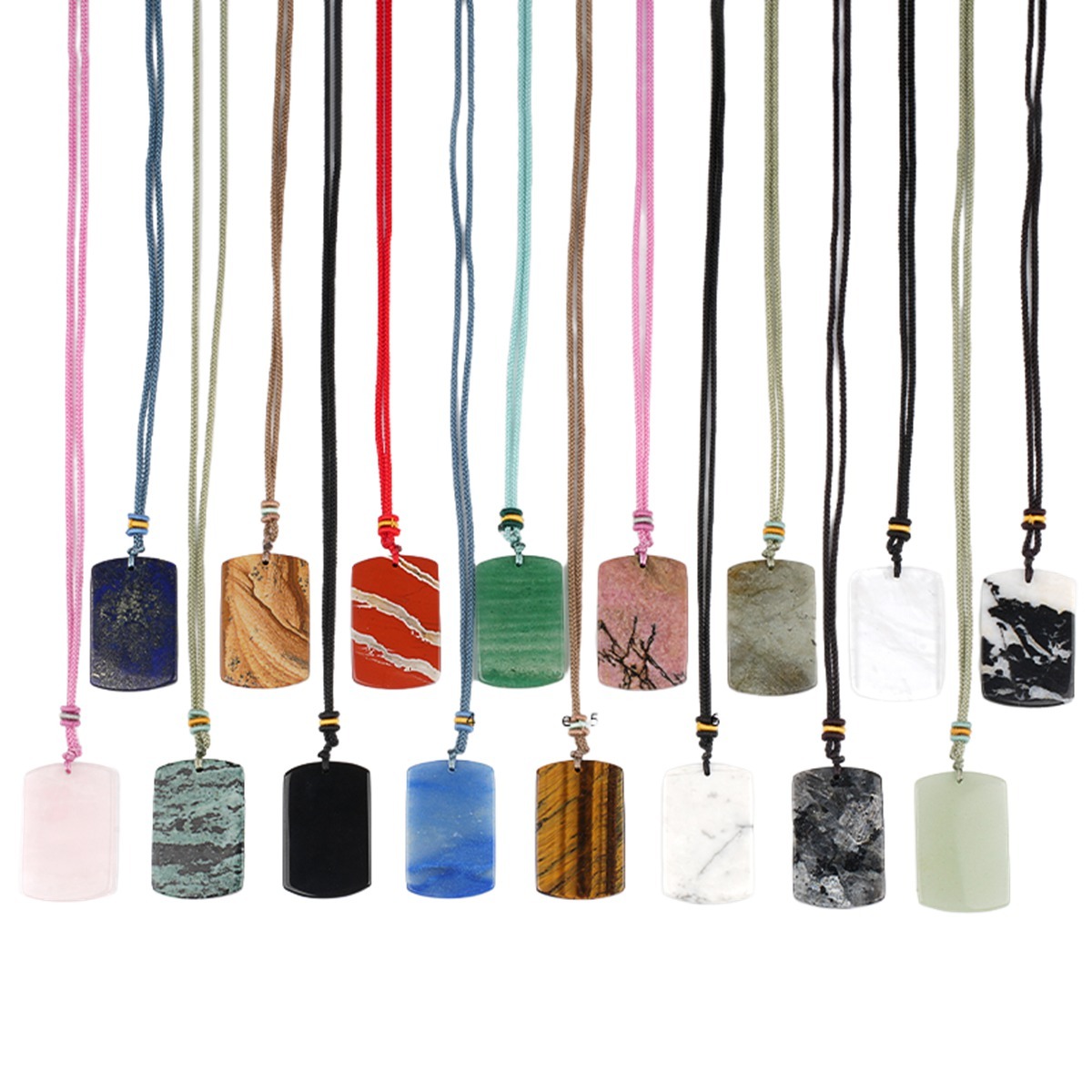 25X40MM Rectangle Gemstone Pendant Necklace Adjustable Rope