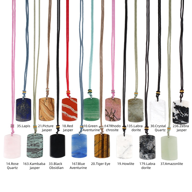 25X40MM Rectangle Gemstone Pendant Necklace Adjustable Rope