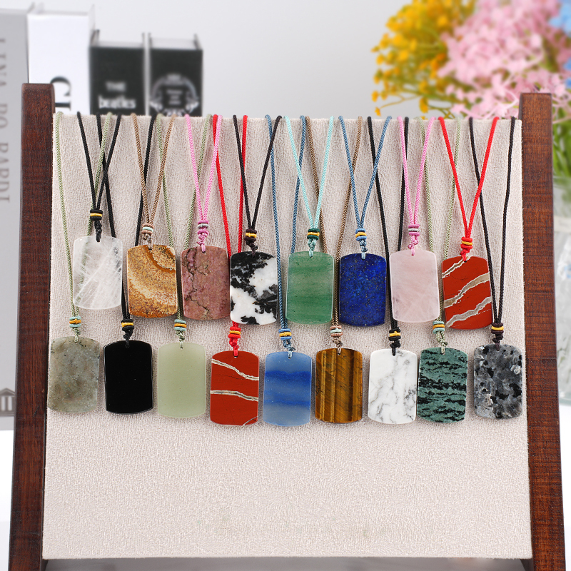 25X40MM Rectangle Gemstone Pendant Necklace Adjustable Rope