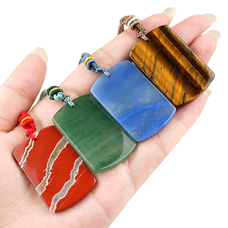 25X40MM Rectangle Gemstone Pendant Necklace Adjustable Rope