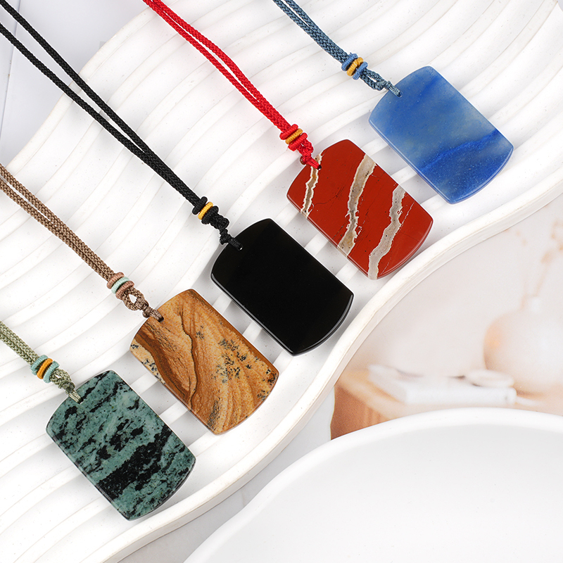 25X40MM Rectangle Gemstone Pendant Necklace Adjustable Rope
