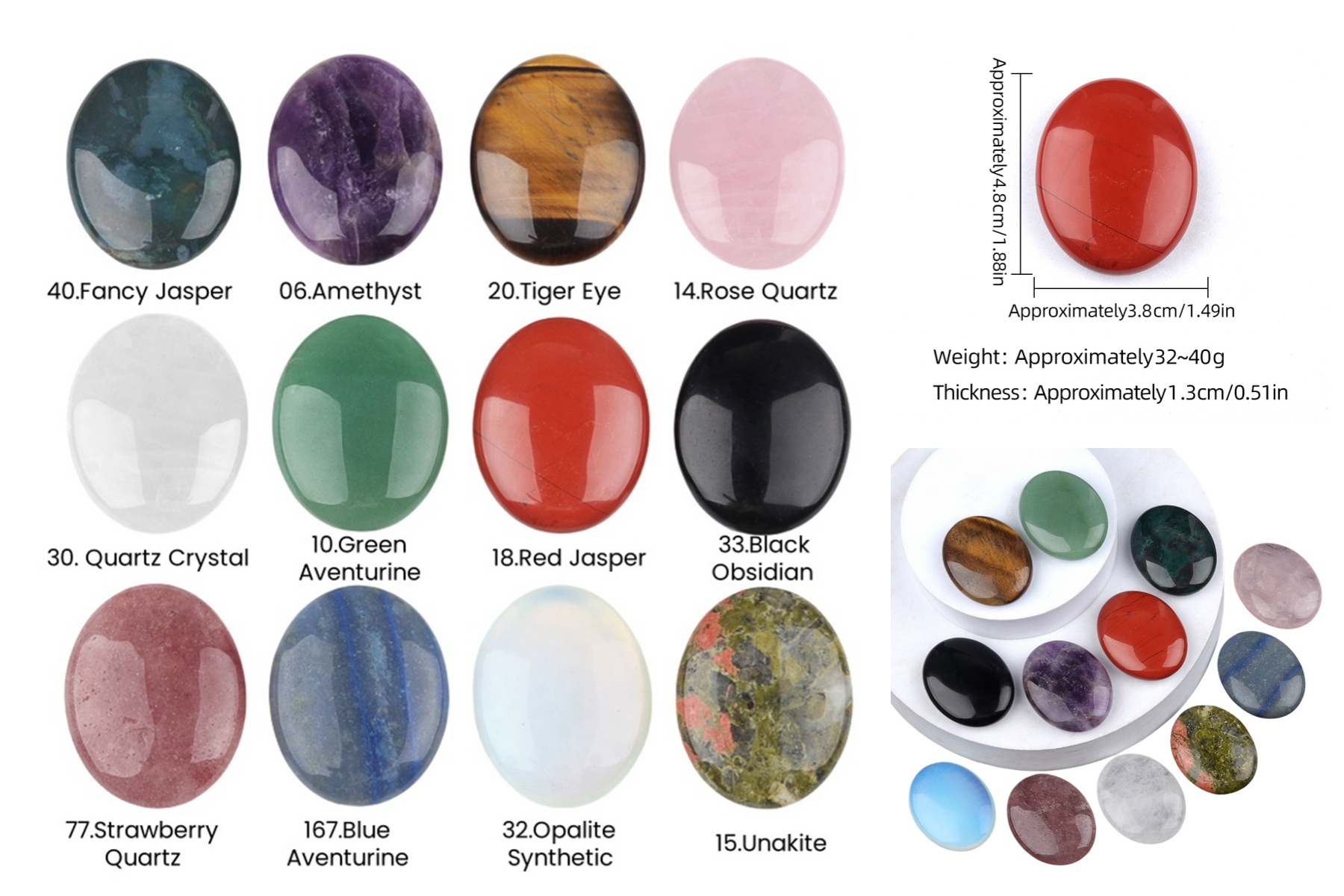 38X48MM Oval Palm Stone  Pebble Energy Worry Pocket Gemstone