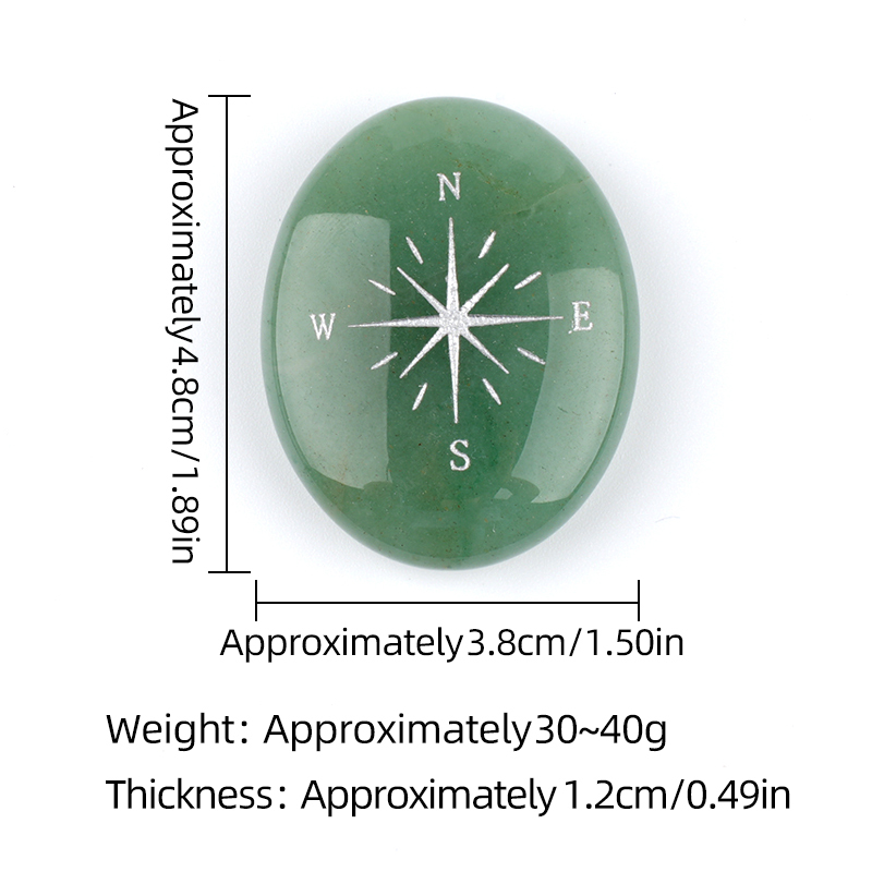 38X48MM Oval Palm Stone & Silver Compas Pebble Energy Worry Pocket Gemstone