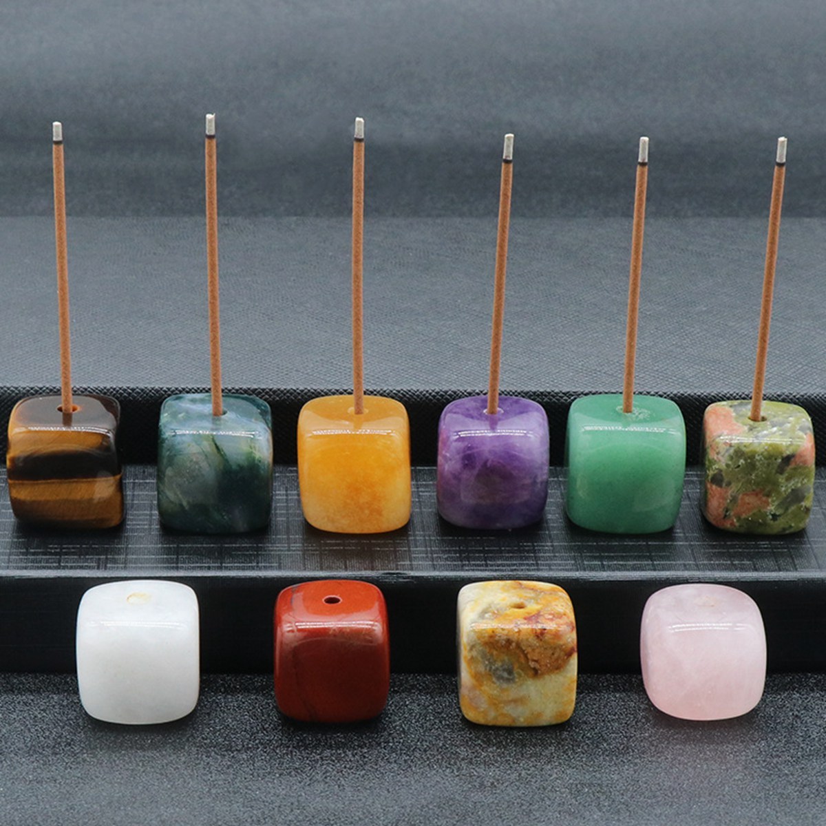Gemstone 20mm Cube Base Used For Incense Handmade Craved