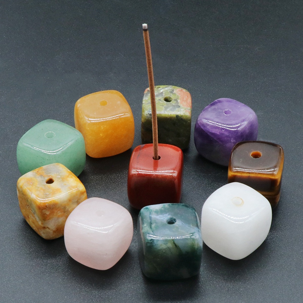 Gemstone 20mm Cube Base Used For Incense Handmade Craved