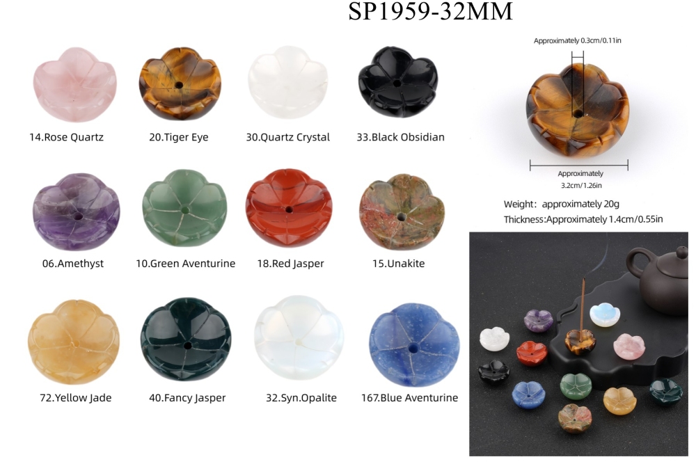Gemstone 32mm Flower Base Used For Incense Handmade Craved