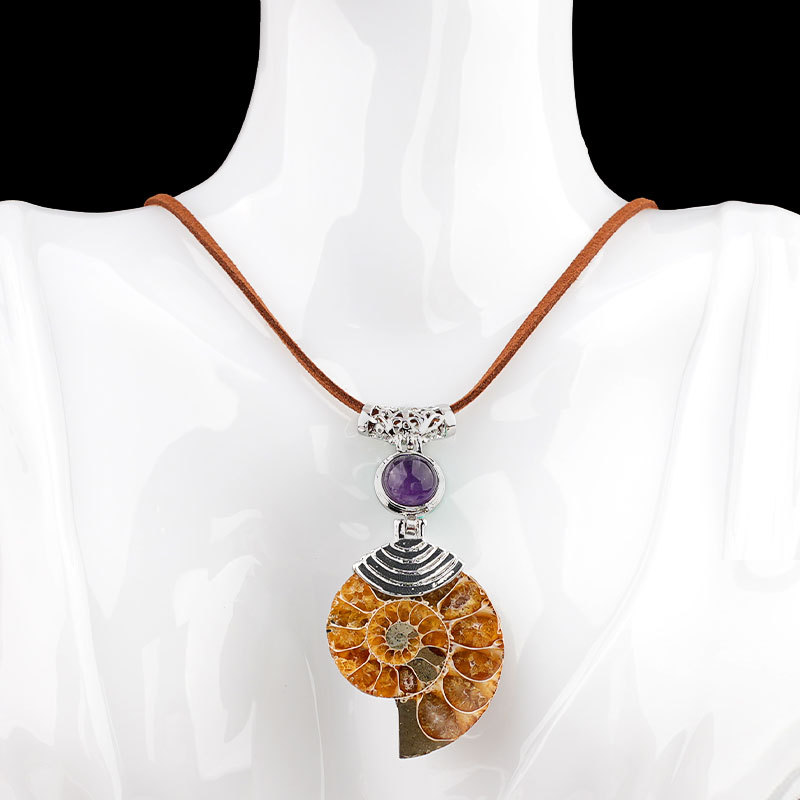 Ammonite Pendant with 8MM Gemstone Cabs for Making Jewelry