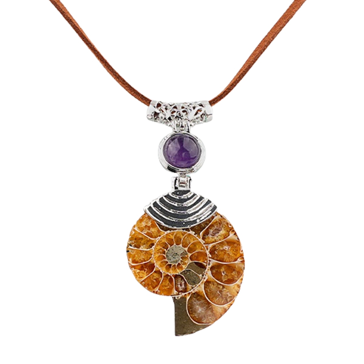 Ammonite Pendant with 8MM Gemstone Cabs for Making Jewelry