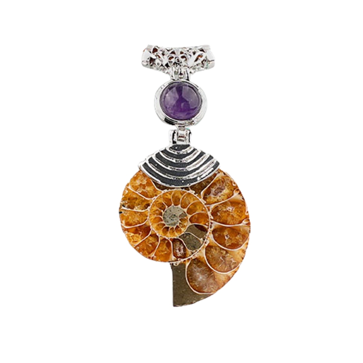 Ammonite Pendant with 8MM Gemstone Cabs for Making Jewelry