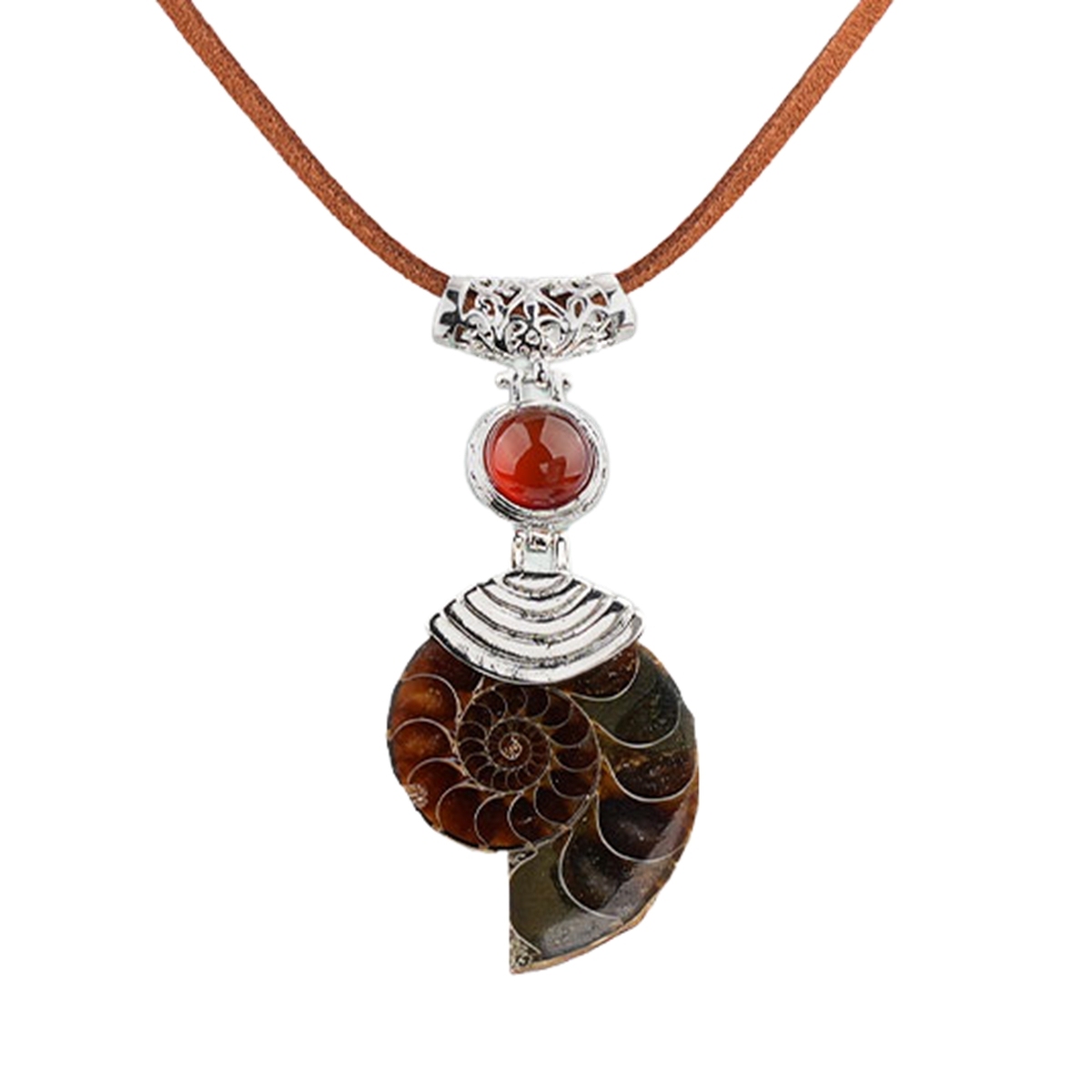 Ammonite Pendant with 8MM Gemstone Cabs for Making Jewelry