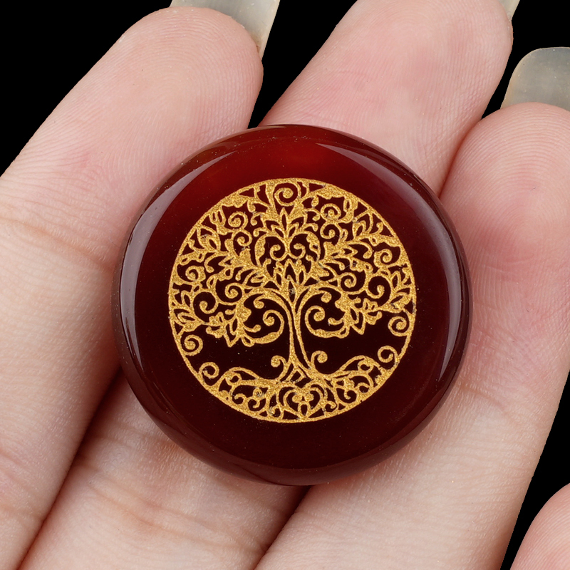 Gemstone 25MM Circular Disc Ornament Handmade Craved Pattern-Life of Tree For Home Decor