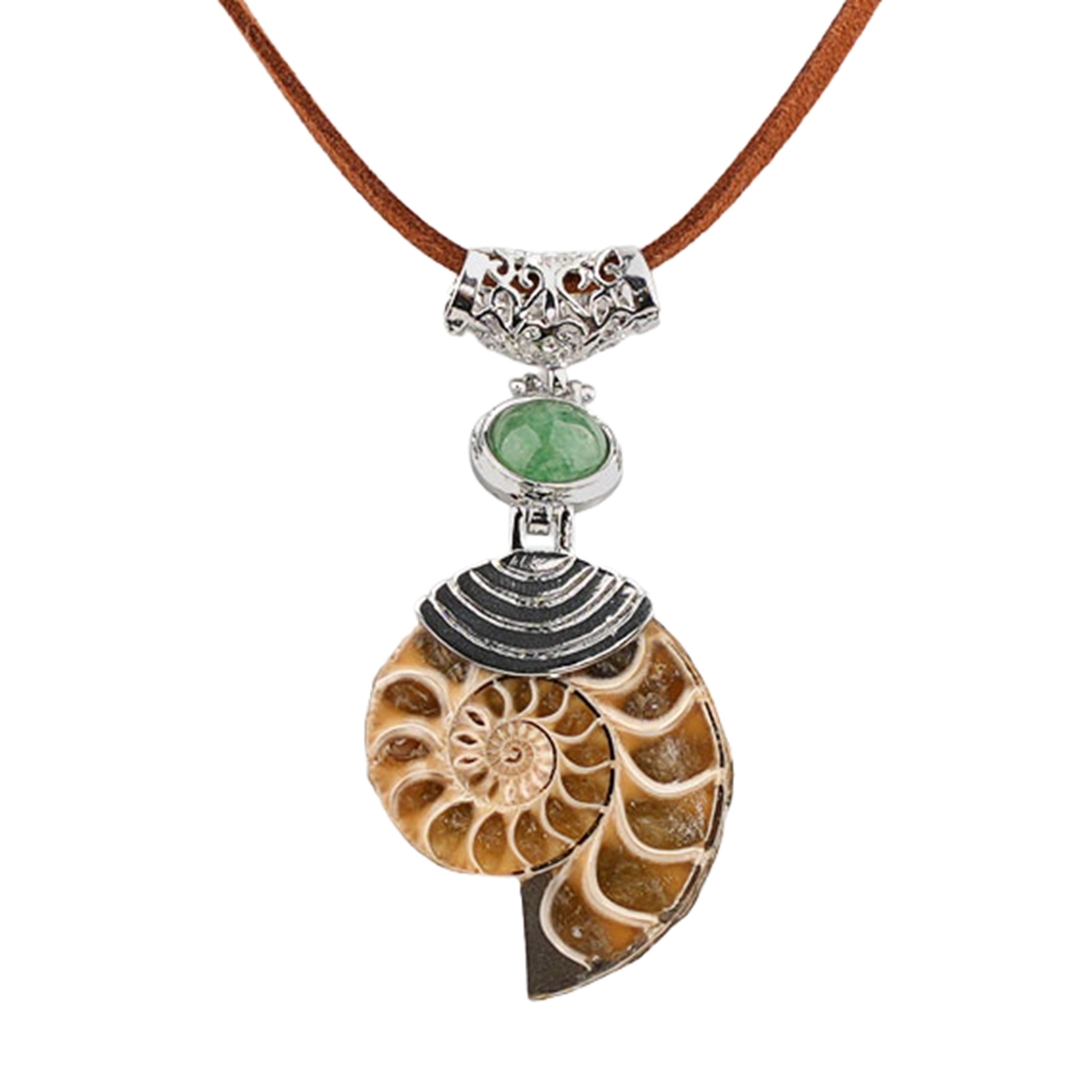 Ammonite Pendant with 8MM Gemstone Cabs for Making Jewelry