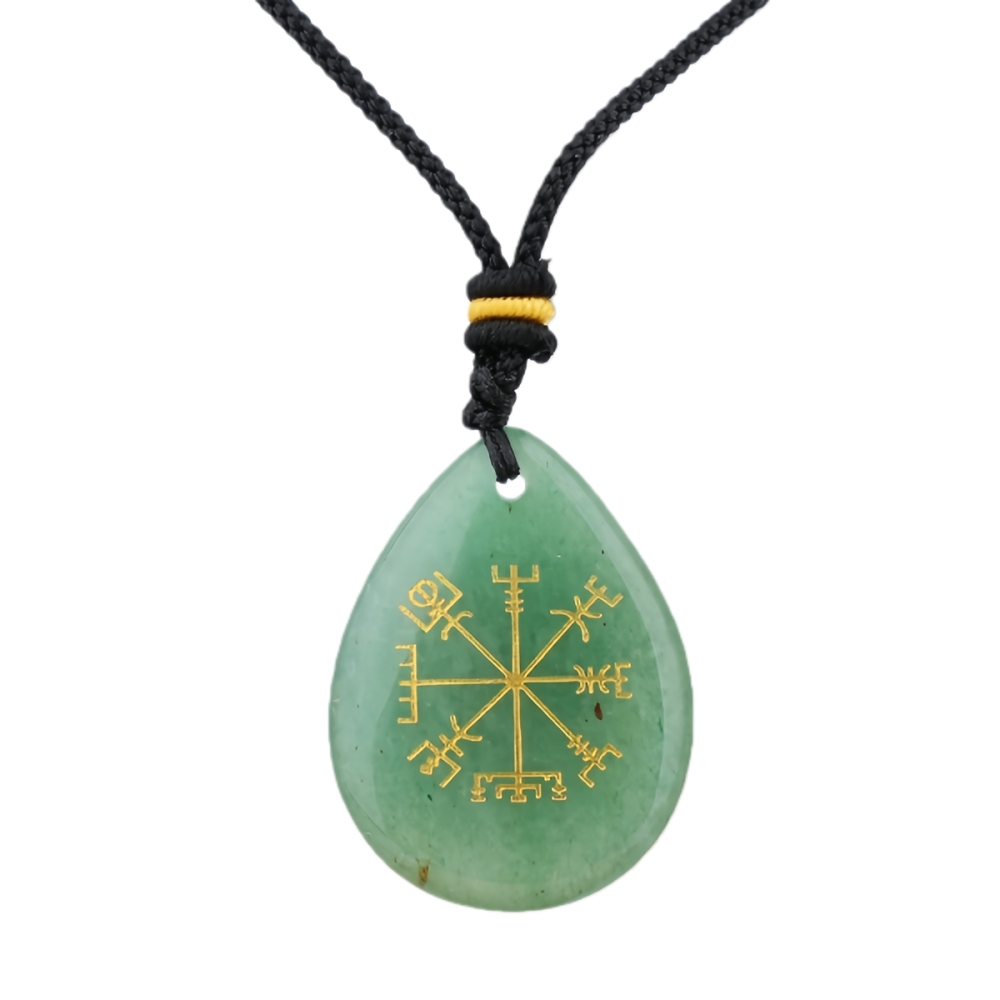 Gold Directional Sign & Aim Teardrop Gemstone Pendant Necklace Adjustable Black Rope