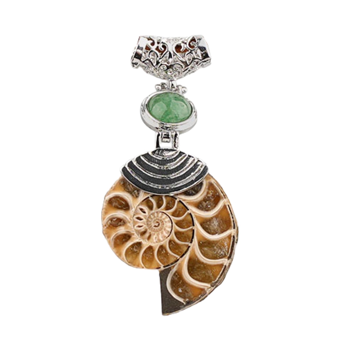 Ammonite Pendant with 8MM Gemstone Cabs for Making Jewelry